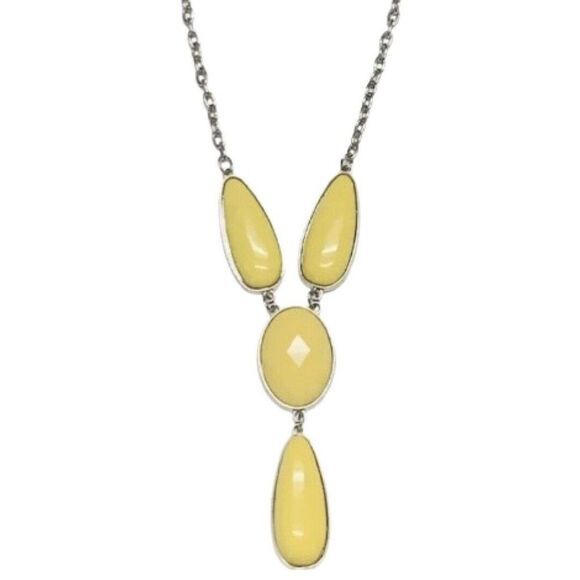 Vintage Yellow Faceted Bead Tear Drop Silver Tone Y-drop Statement Necklace 20” - Picture 1 of 8